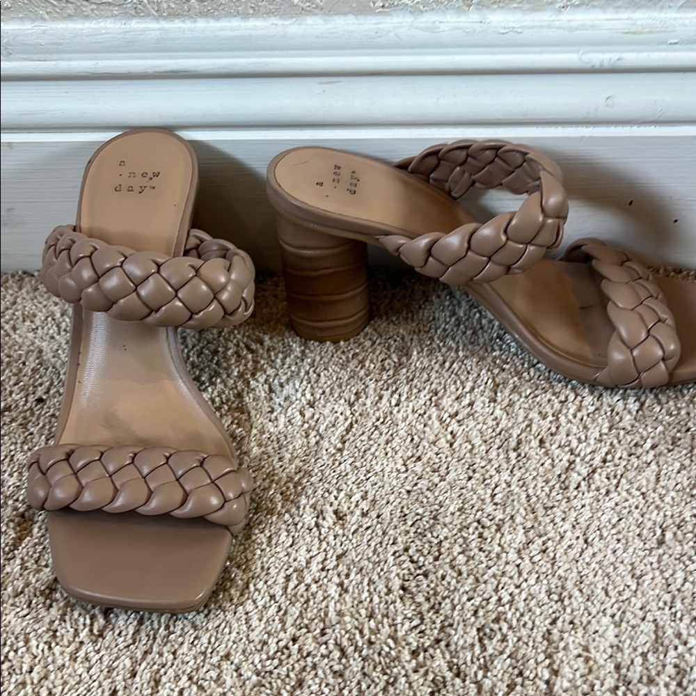 A New Day Women's Tan Braided Heeled Sandals